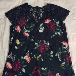 Torrid Black Floral Studio Knit & Lace Top